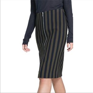 ZARA WOMAN •olive and navy striped zipper skirt•